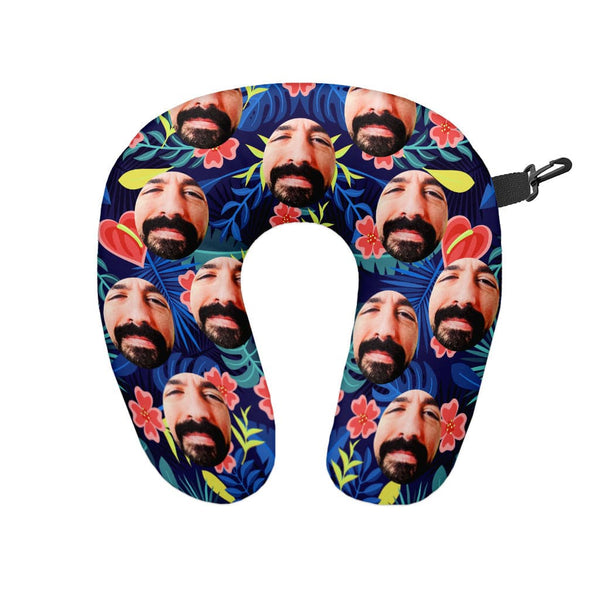 Red Tropical Photo Face - Personalised Travel Neck Pillow