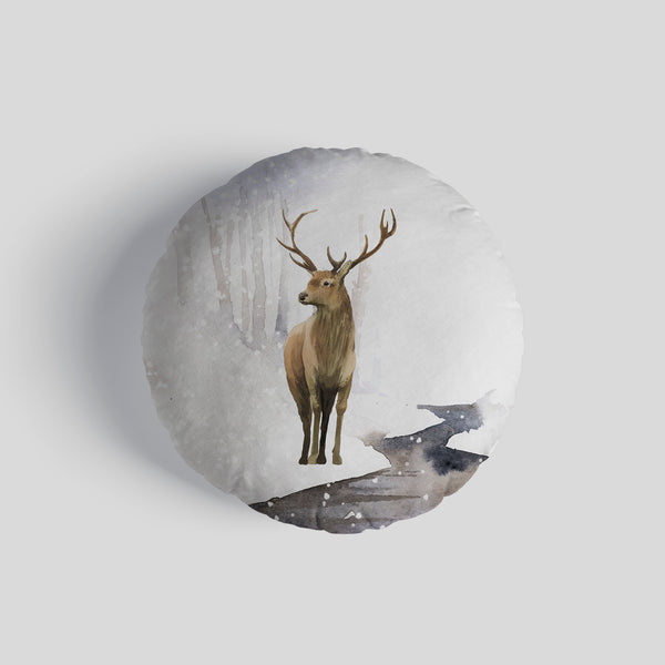 Watercolour Deer Scene 14" Round Throw Cushion