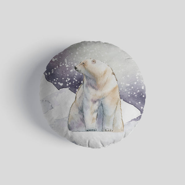 Watercolour Polar Bear Scene 14" Round Throw Cushion