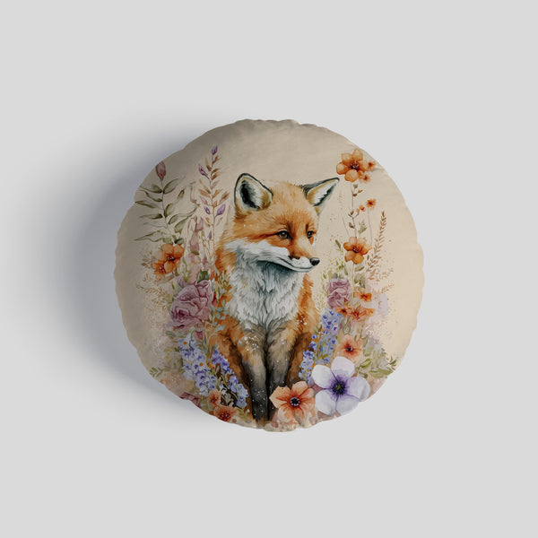 Watercolour Woodland Fox 14" Round Throw Cushion