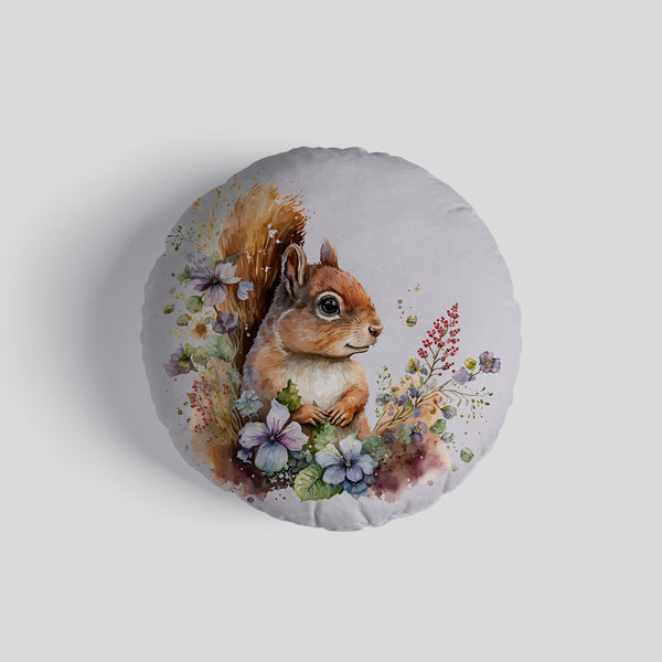 Watercolour Woodland Squirrel 14" Round Throw Cushion