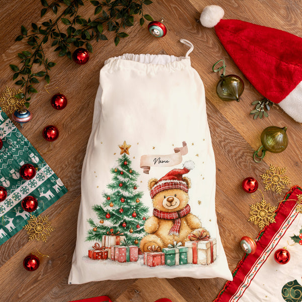 Teddy With Presents - Personalised Santa Sack