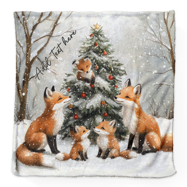 Christmas Fox Family - Personalised Extra Soft Luxury Baby Blanket - 75cm x 75cm