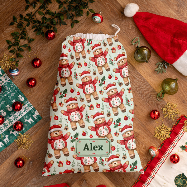 Teddy Pattern - Personalised Santa Sack