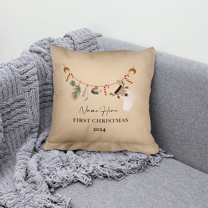 First Christmas - Stocking - 26cm x 26cm - Personalised Cushion