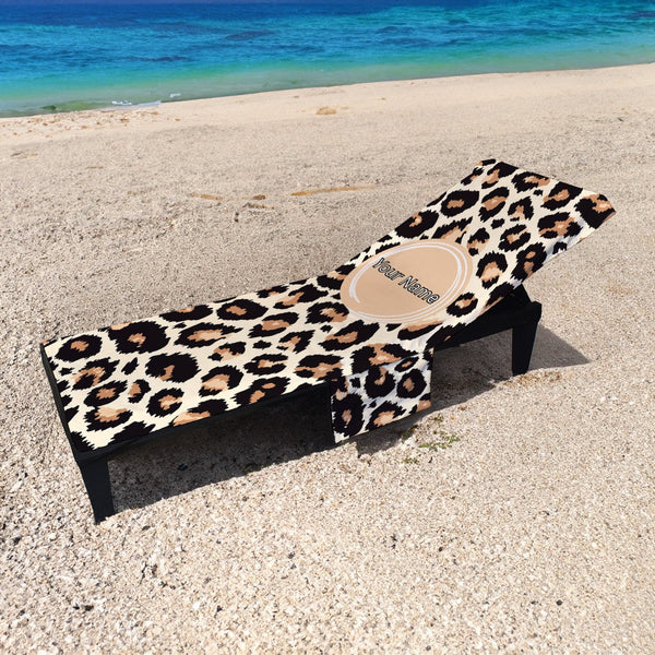 Leopard print - Personalised Full Length Sun Lounger Towel with Pockets