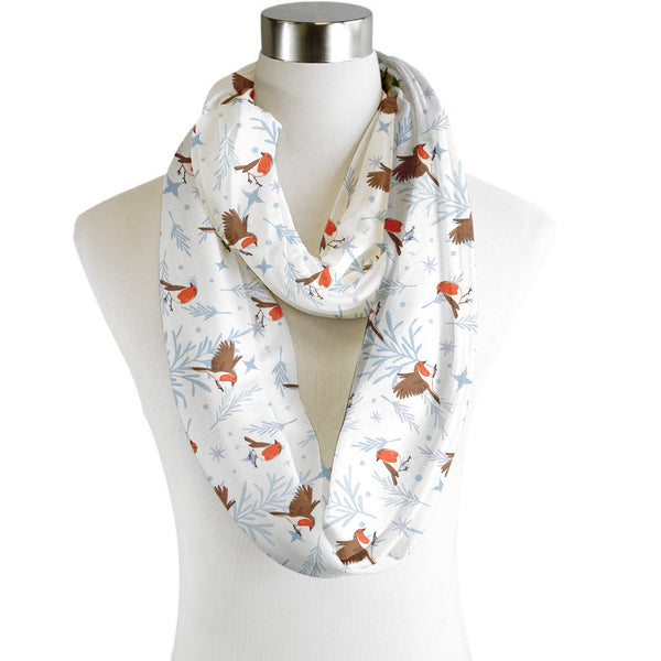 Christmas Robins - Scarf - Infinity  - Chiffon