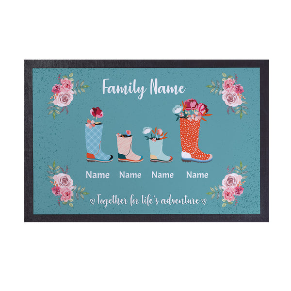 Family Wellies - Personalised Door Mat - 60cm x 40cm