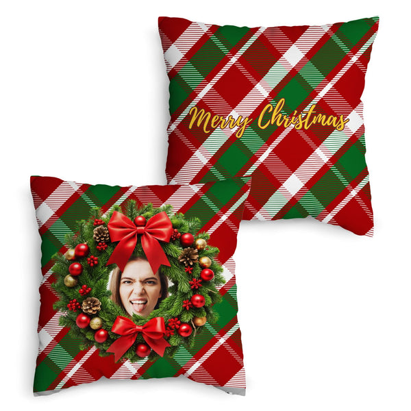 Christmas Wreath - 1 Photo - Personalised Cushion - Two Sizes