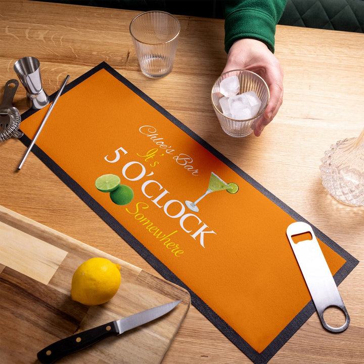 Personalised Bar Runner - It's 5 O'Clock Somewhere - 5 Colourways