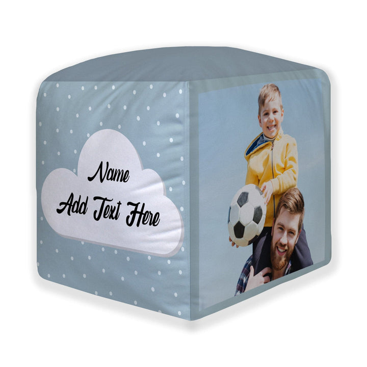 Personalised Blue Pattern Photo Cube Cushion - Two Sizes