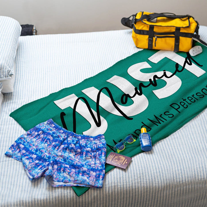 Personalised Beach Towel - Customisable Colour - Just Married