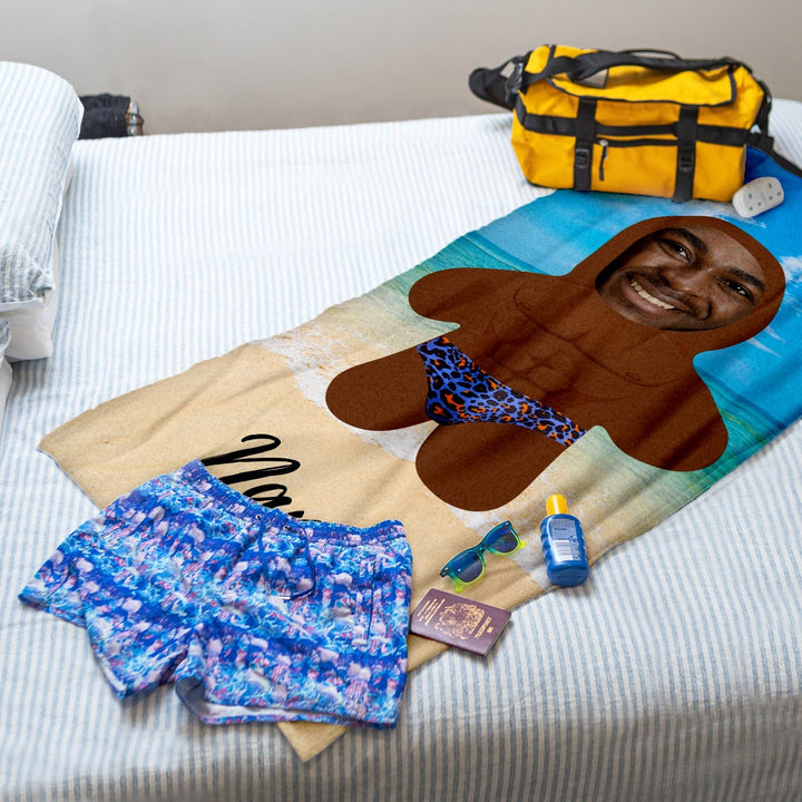 Personalised Beach Towel - Mini Me - Male Beach Babe