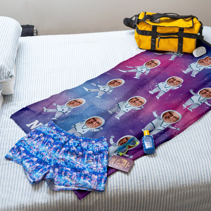 Personalised Beach Towel - Face Scatter - Astronaut