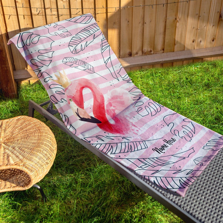 Personalised Beach Towel - Flamingo - Custom Stripe