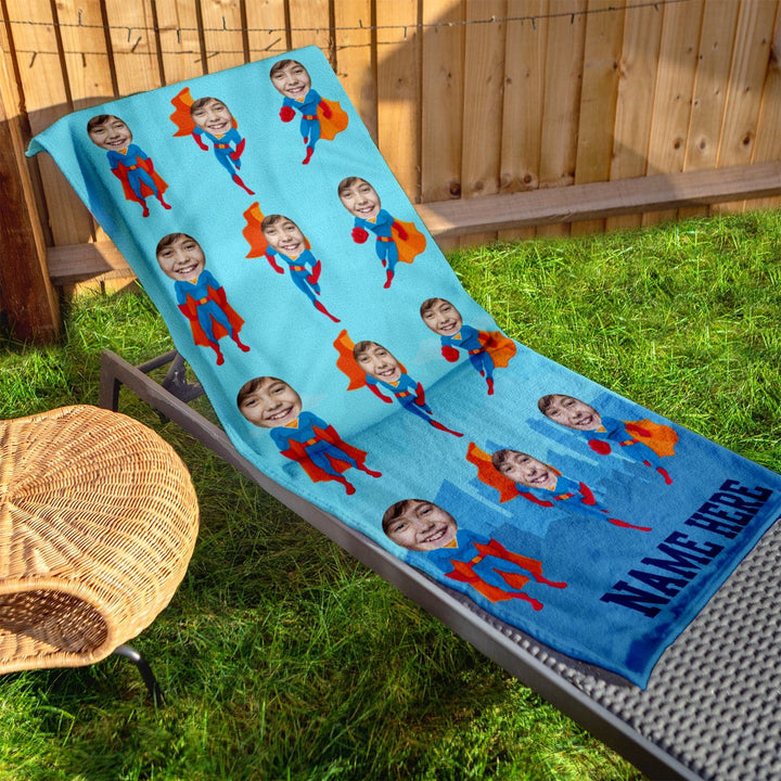 Personalised Beach Towel - Scatter Super Hero Face