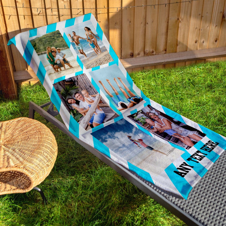 Personalised Beach Towel - Any Colour - Diagonal Stripe - 8 Portrait Photos