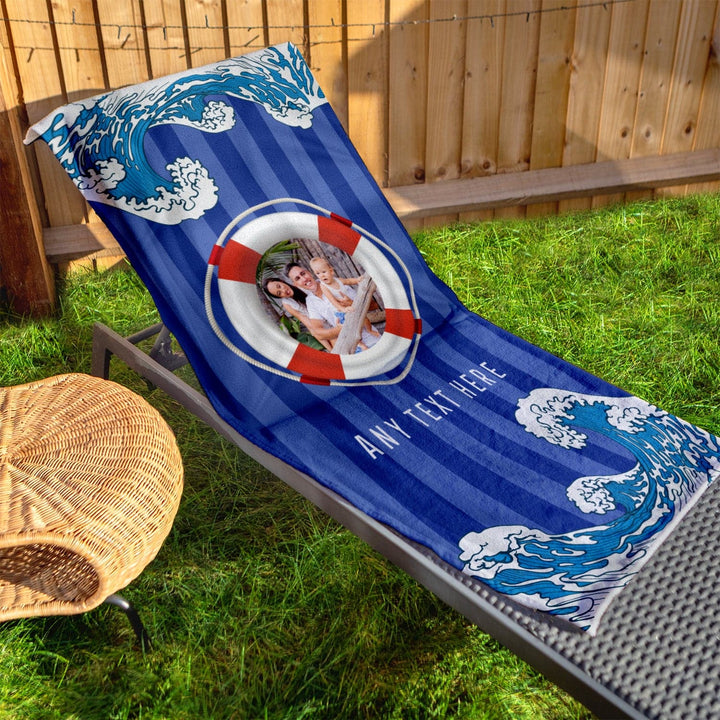 Personalised Photo Beach Towel - Striped Wave Design