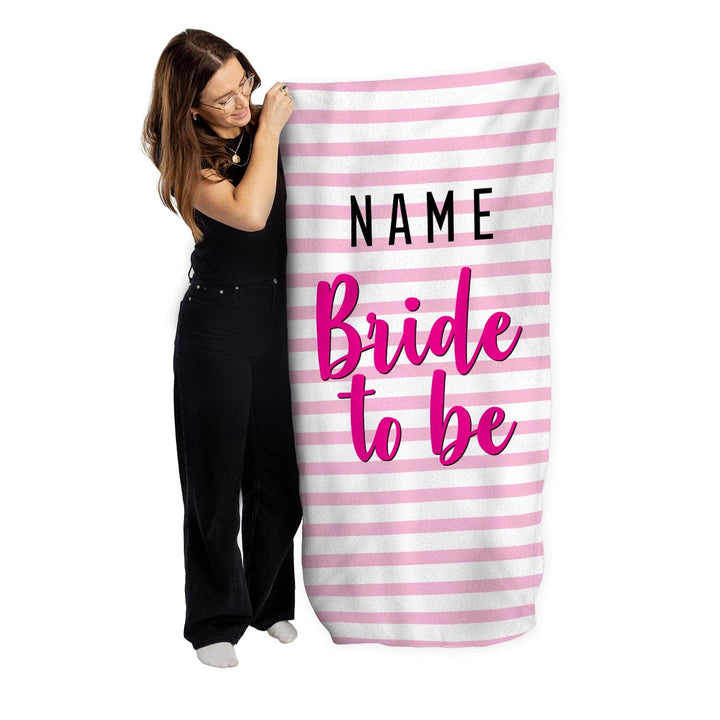 Personalised Beach Towel - Bride To Be - Pink Stripe