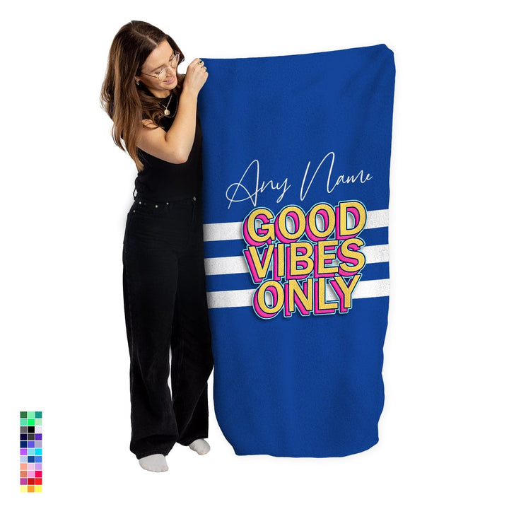 Personalised Beach Towel - Customisable Colour - Good Vibes Only