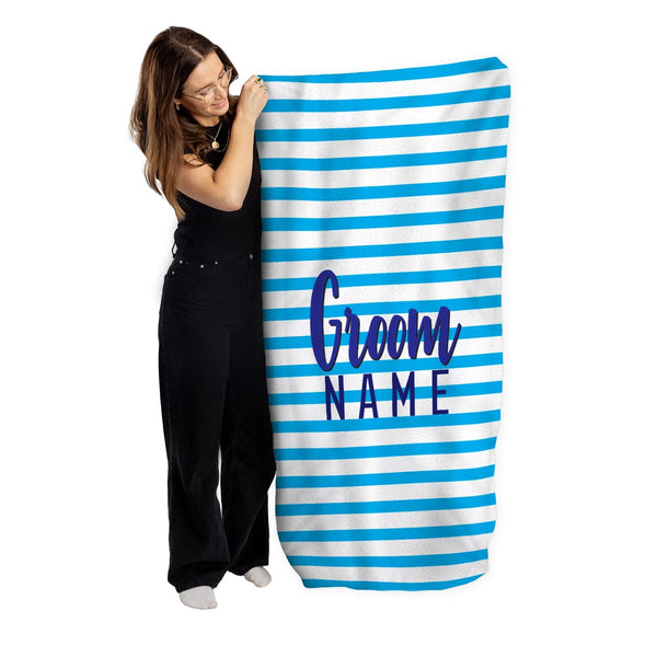 Personalised Beach Towel - Groom - Blue Stripe