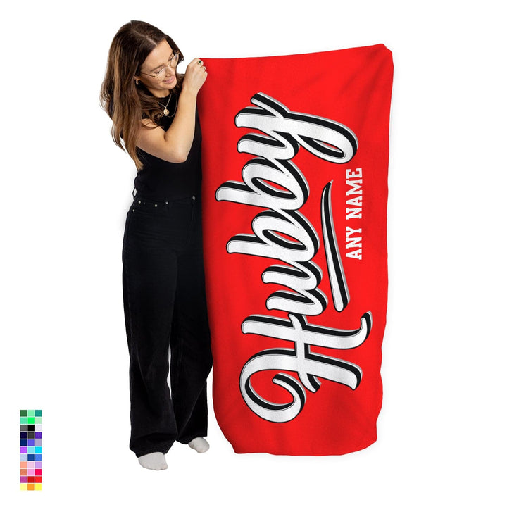 Personalised Beach Towel - Customisable Colour - Hubby