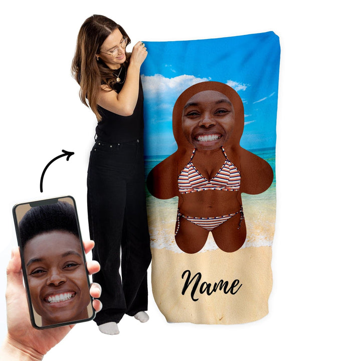 Personalised Beach Towel - Mini Me - Female Beach Babe