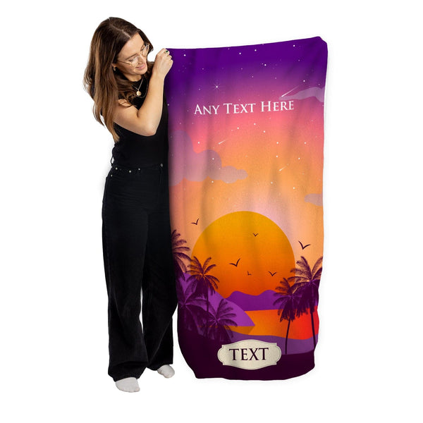 Personalised Beach Towel - Sunset Beach Scene