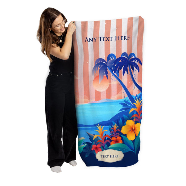 Personalised Beach Towel - Tropical Beach Scene