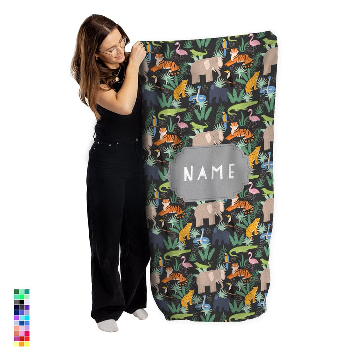 Personalised Beach Towel - Choose Your Colour- Jungle Animals