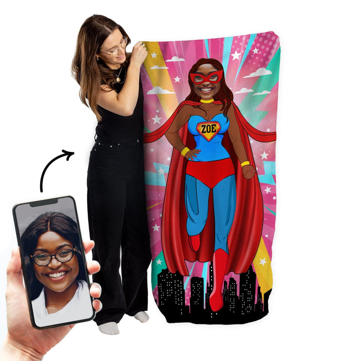 Personalised Beach Towel - Add your face to Superwomen - Two variants