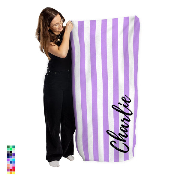 Personalised Stripe Beach Towel - Choose Your Colour