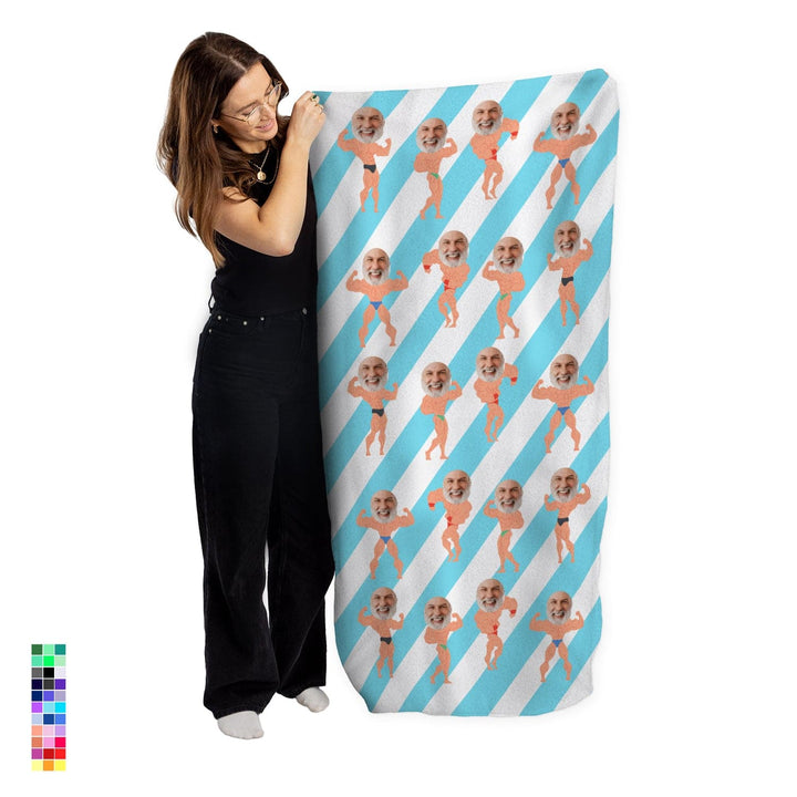 Personalised Beach Towel - Face Scatter - Muscle Man