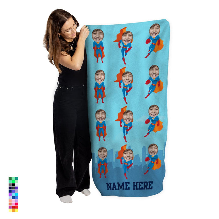 Personalised Beach Towel - Scatter Super Hero Face