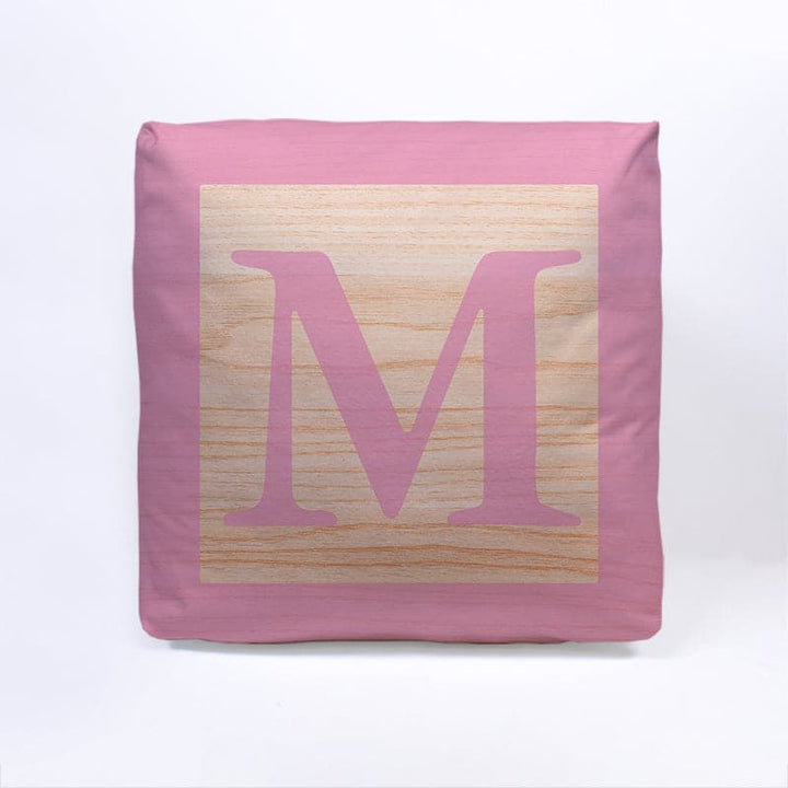 Pink Initial Baby Block Cube Cushion - 10"