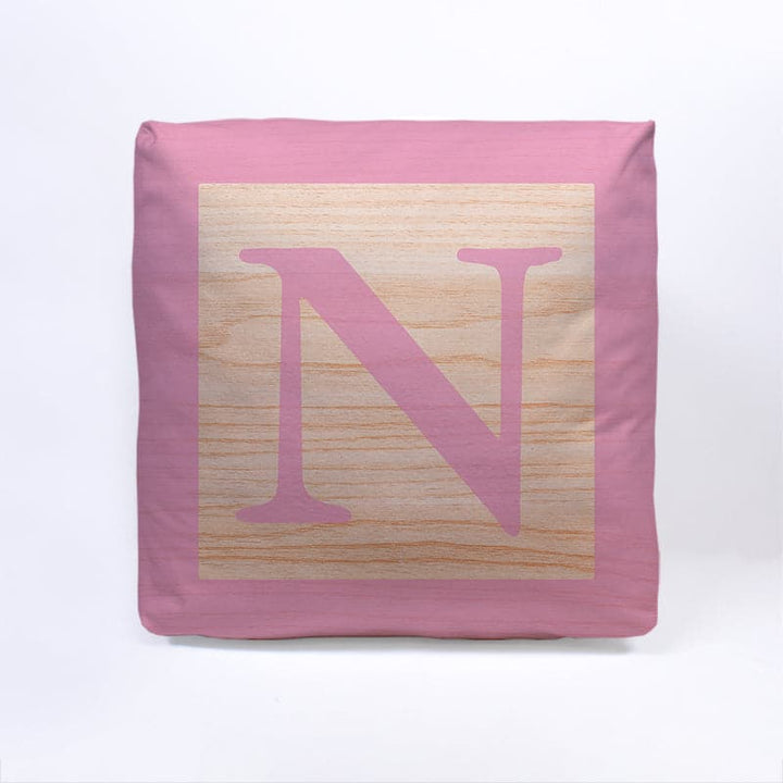 Pink Initial Baby Block Cube Cushion - 10"