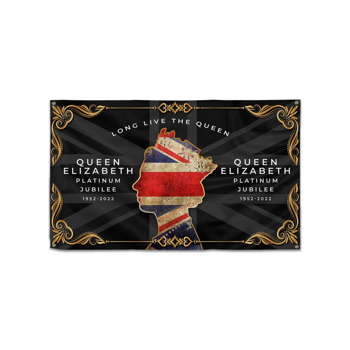 Platinum Jubilee - Gold Embossed Black Banner - 5ft x 3ft