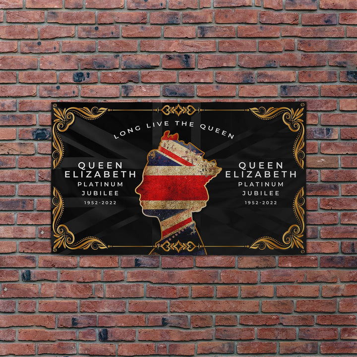 Platinum Jubilee - Gold Embossed Black Banner - 5ft x 3ft