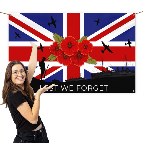 Remembrance Day - Union Jack Flag - Navy | Personalised Banner - 5ft x 3ft