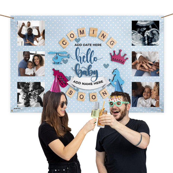 Blue Coming Soon - Baby Photo Banner - Edit Text - 5FT X 3FT