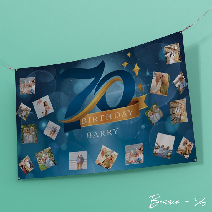 70th Birthday Banner - Add Any Name - 5ft x 3ft