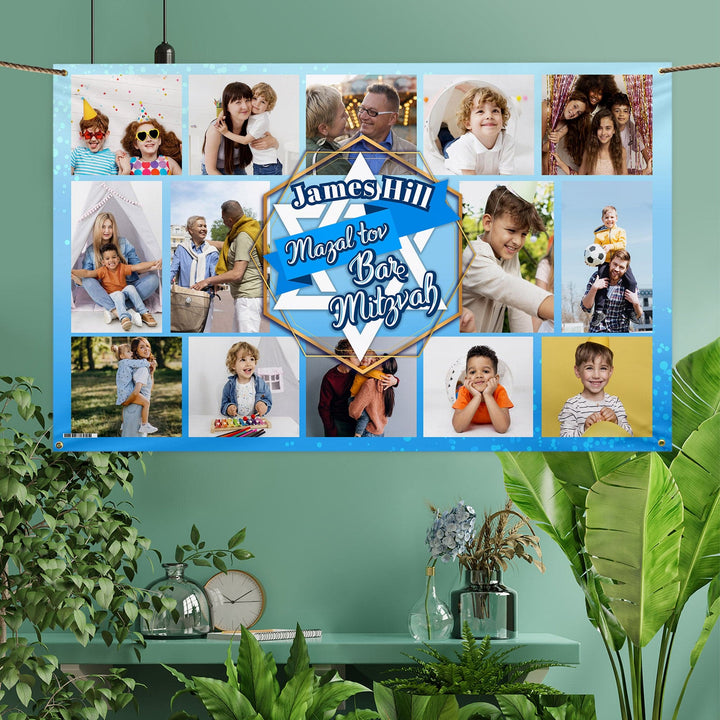 Blue Bar Mitzvah Photo Banner - Edit text - 5FT X 3FT