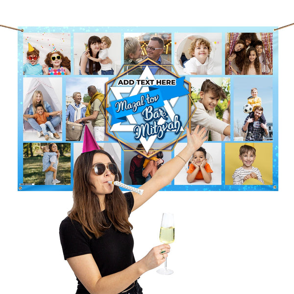 Blue Bar Mitzvah Photo Banner - Edit text - 5FT X 3FT