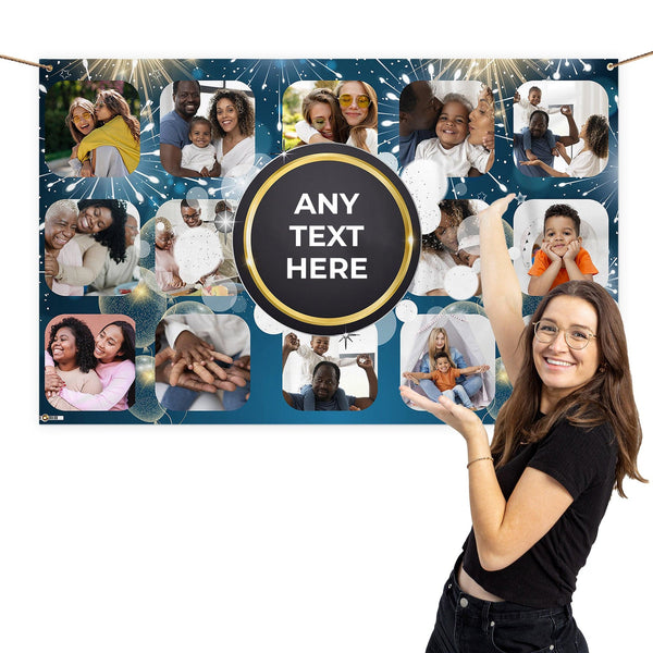 Any Occasion - Blue Firework - Photo Banner - Edit text - 5FT X 3FT