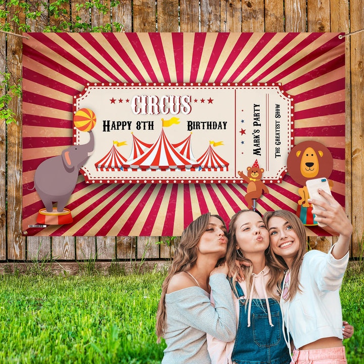 Personalised Text - Circus Ticket - Party Banner- 5ft x 3ft