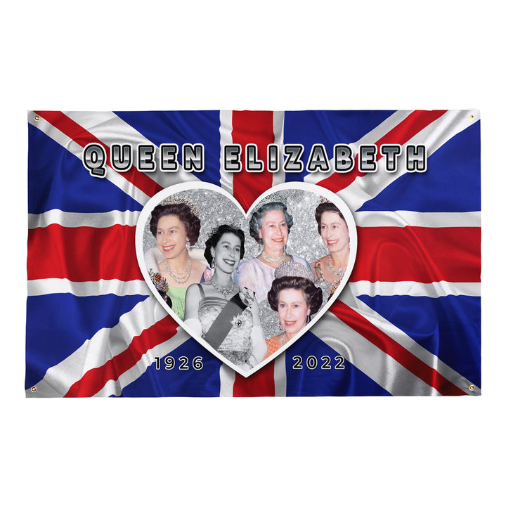 Queens Commemorative - Love Heart Collage - 5ft x 3ft Fabric Banner