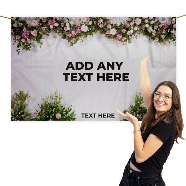 Personalised Text - Wedding Garland Party Backdrop - 5ft x 3ft