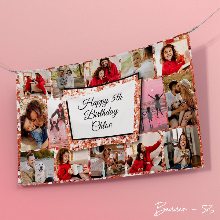 Any Occasion Photo Banner - Rose Gold Glitter - Edit Text - 5FT X 3FT