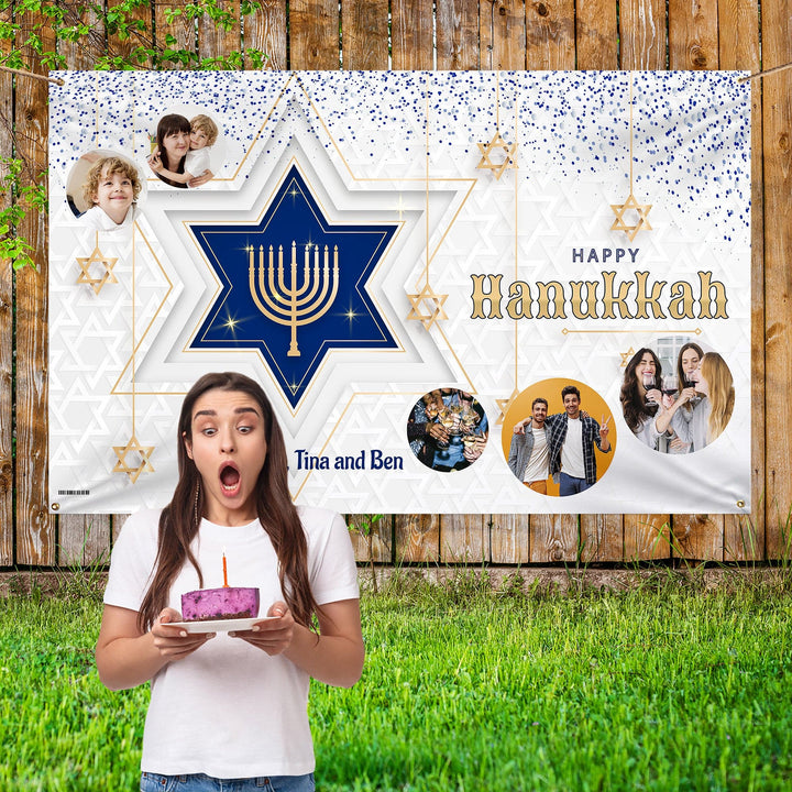 Happy Hanukkah Photo Banner - Edit text - 5FT X 3FT