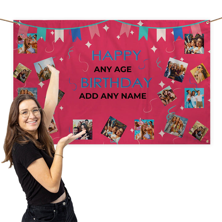 Streamers Birthday Banner - Add Any Text and Age - 5ft x 3ft